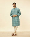 alt message - Manyavar Men Turquoise Geometric Floral Printed Kurta image number 2