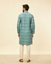 Manyavar Men Turquoise Geometric Floral Printed Kurta