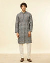 alt message - Manyavar Men Imperial Blue Medallion Printed Kurta image number 2