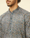 alt message - Manyavar Men Imperial Blue Medallion Printed Kurta image number 1