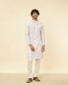 Manyavar Men Soft White Floral Printed Kurta