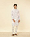 alt message - Manyavar Men Soft White Floral Printed Kurta image number 2