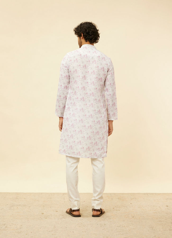 Manyavar Men Soft White Floral Printed Kurta