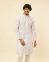 Manyavar Men Soft White Floral Printed Kurta