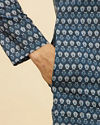 Manyavar Men Deep Blue Floral Buta Printed Kurta