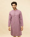 alt message - Manyavar Men Lilac Purple Floral Buta Printed Kurta image number 0