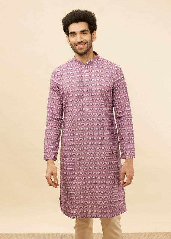 Manyavar Men Lilac Purple Floral Buta Printed Kurta