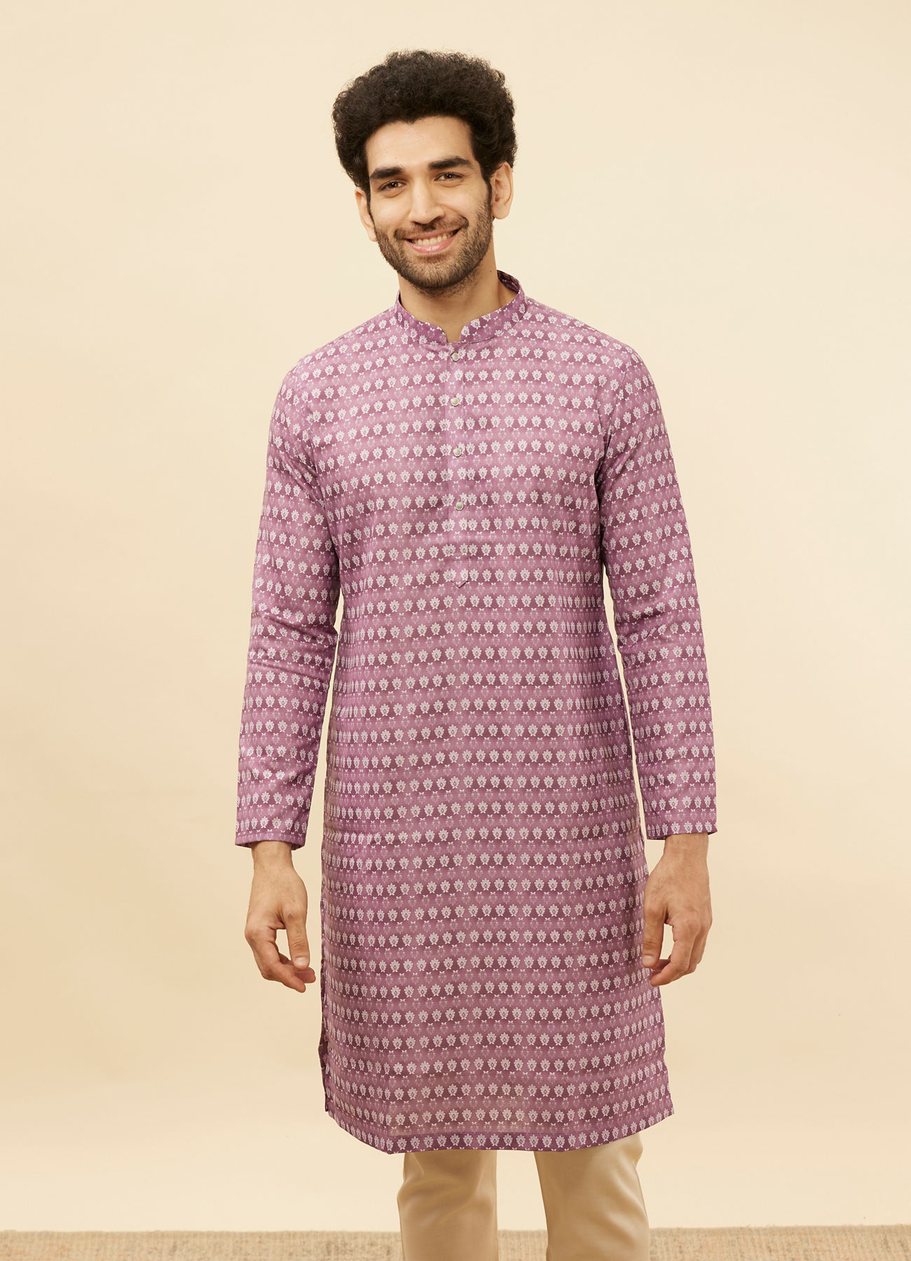 Manyavar Men Lilac Purple Floral Buta Printed Kurta