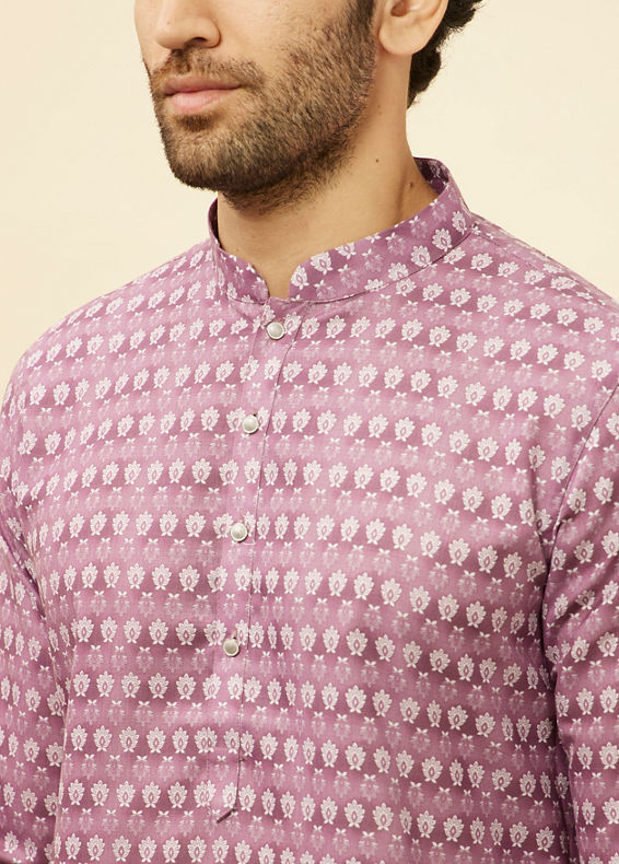 Manyavar Men Lilac Purple Floral Buta Printed Kurta