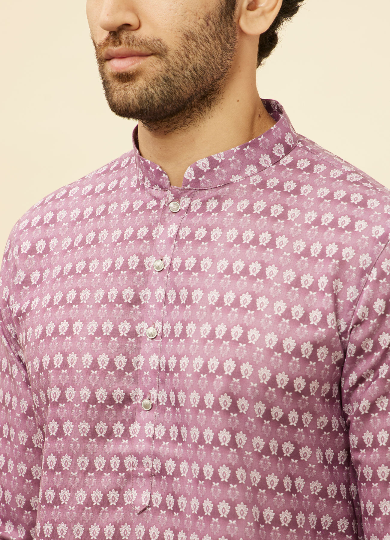 Manyavar Men Lilac Purple Floral Buta Printed Kurta