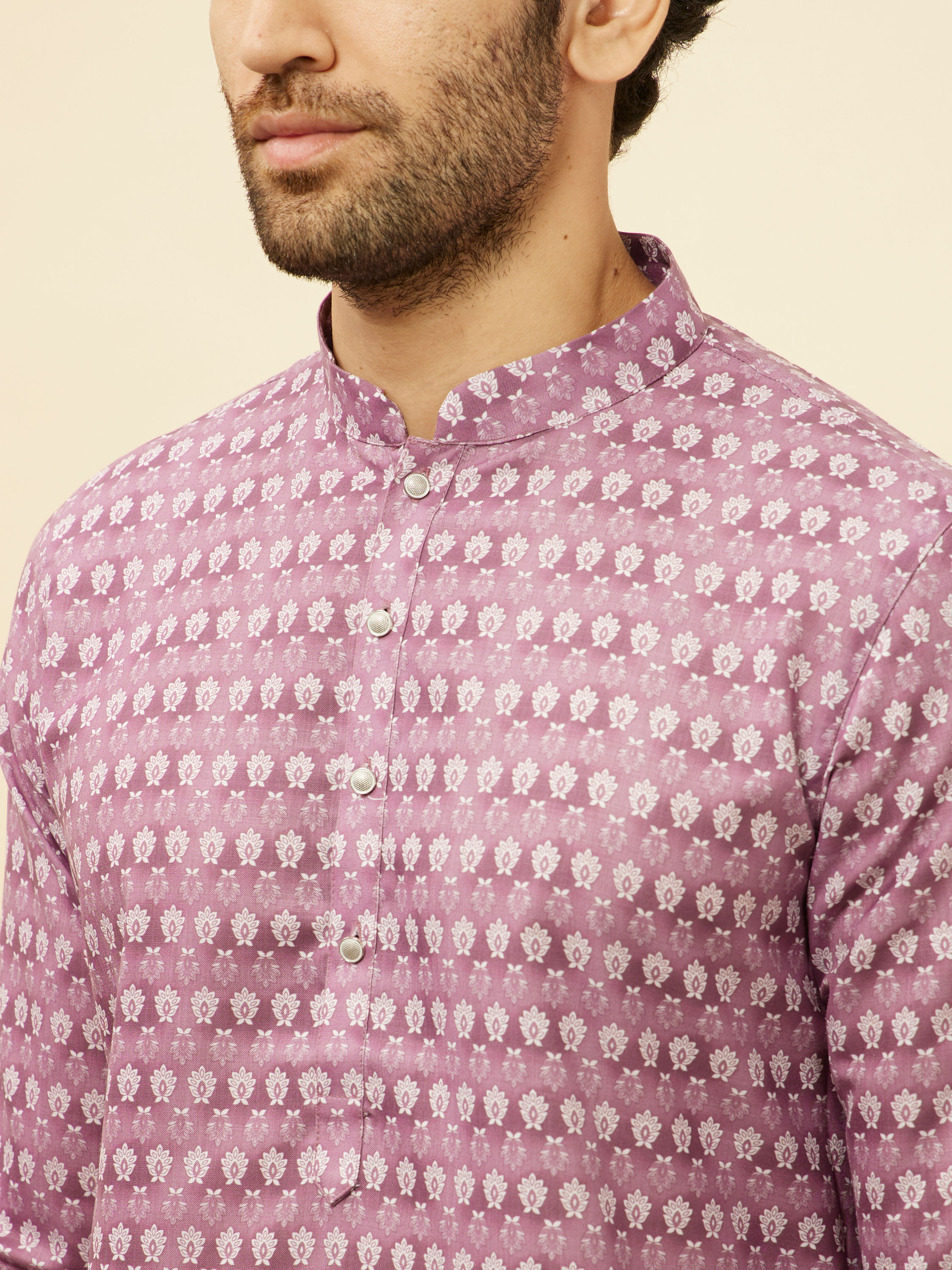 Manyavar Men Lilac Purple Floral Buta Printed Kurta