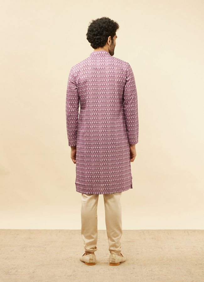 alt message - Manyavar Men Lilac Purple Floral Buta Printed Kurta image number 4