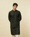 alt message - Manyavar Men Timber Green Buta Printed Kurta image number 0