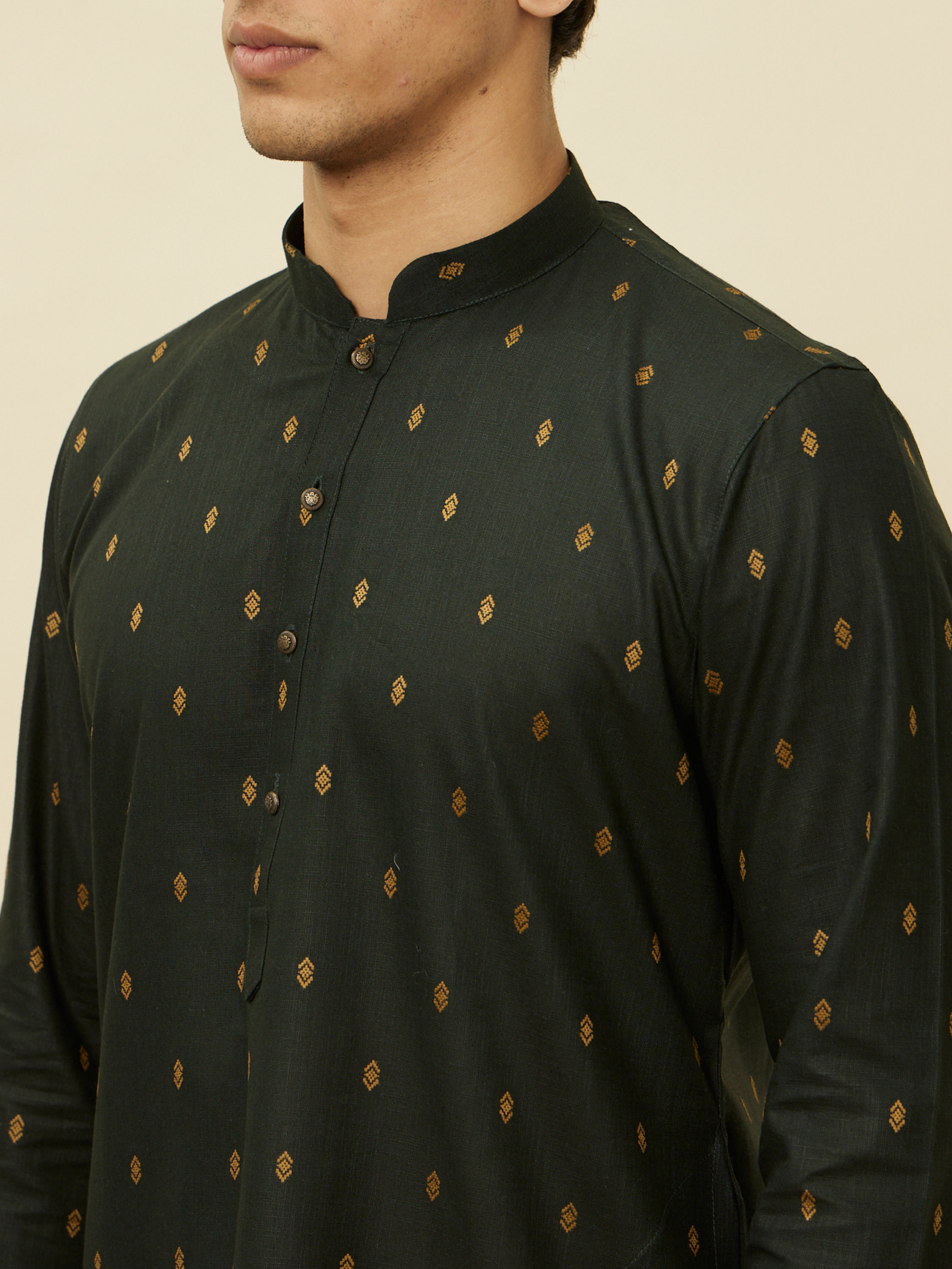 Manyavar Men Timber Green Buta Printed Kurta