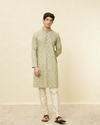 Manyavar Men Smoke Green Buta Printed Kurta