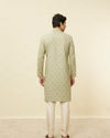 Manyavar Men Smoke Green Buta Printed Kurta