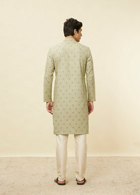 alt message - Manyavar Men Smoke Green Buta Printed Kurta image number 4