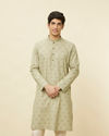 alt message - Manyavar Men Smoke Green Buta Printed Kurta image number 0