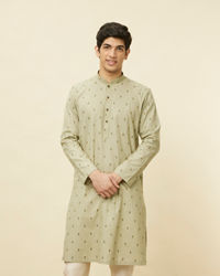 Manyavar Men Smoke Green Buta Printed Kurta