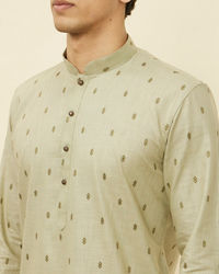 Manyavar Men Smoke Green Buta Printed Kurta