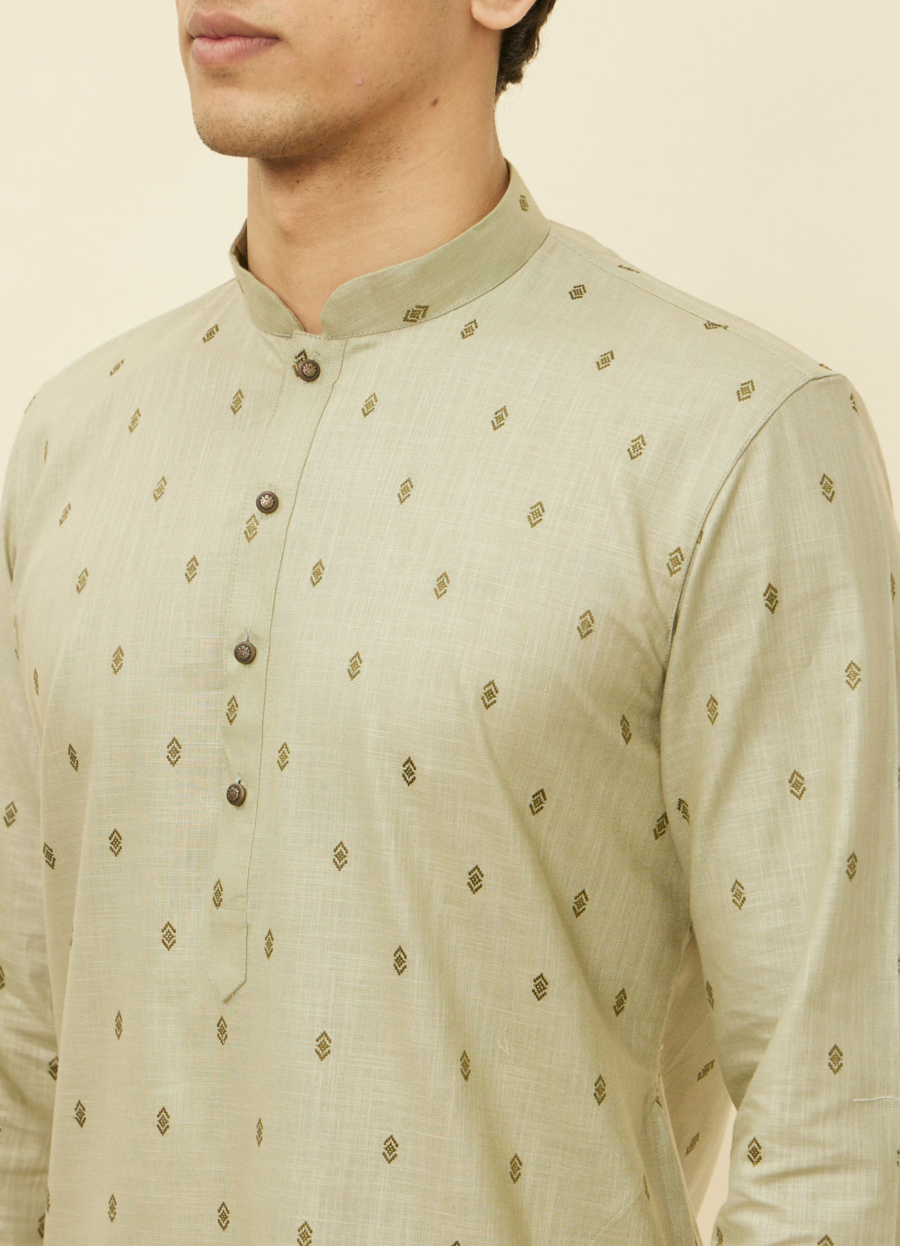 Manyavar Men Smoke Green Buta Printed Kurta