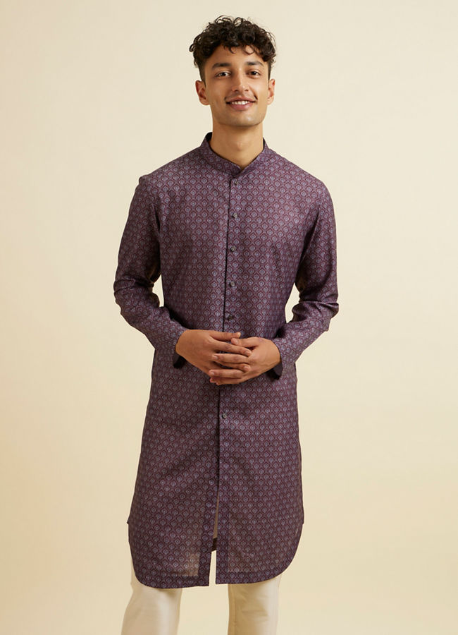 Manyavar Men Wine Buta Motif Printed Kurta