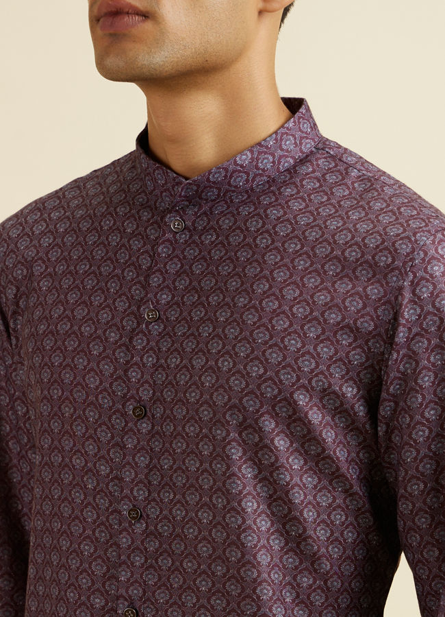 Manyavar Men Wine Buta Motif Printed Kurta