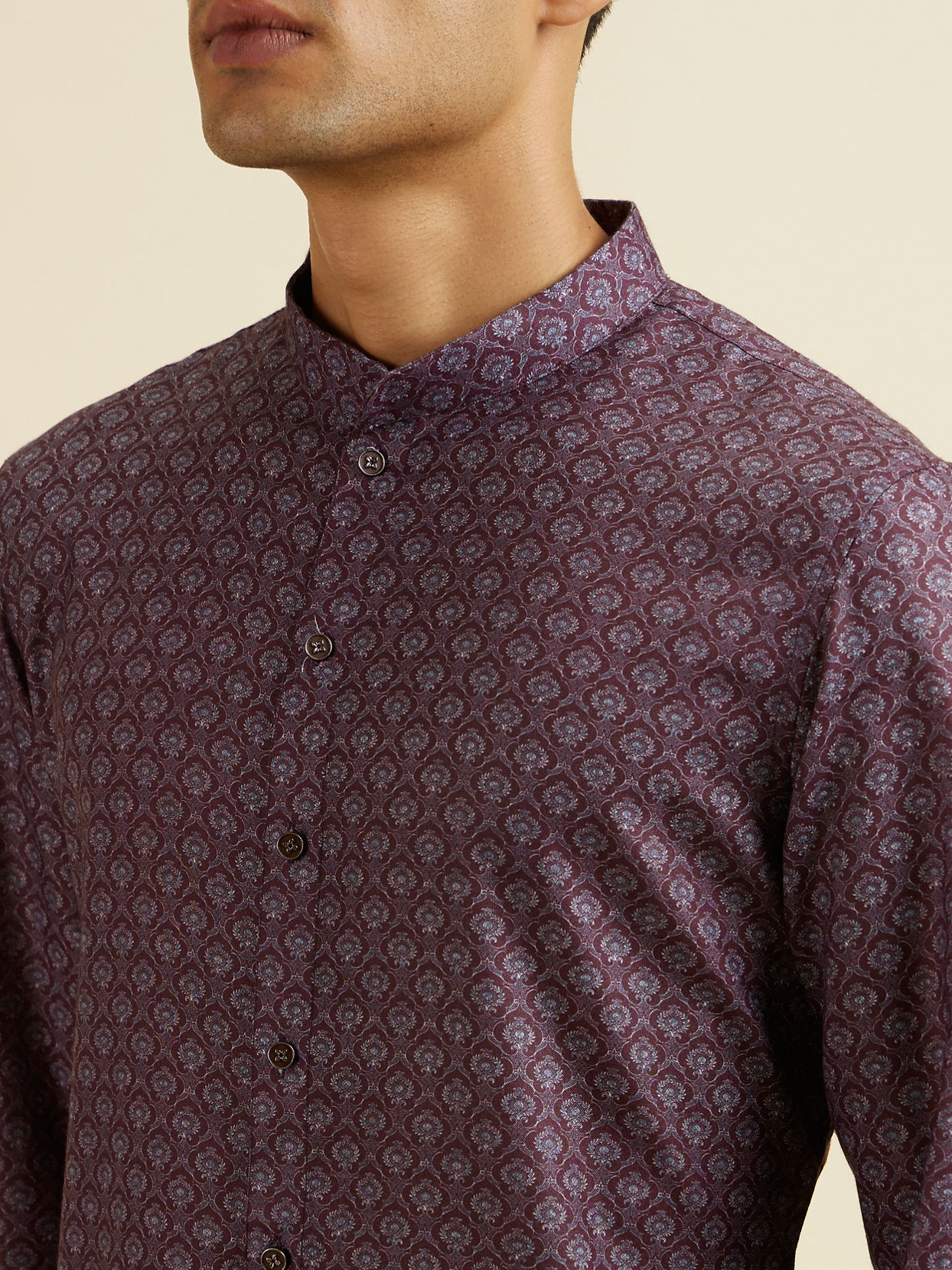 Manyavar Men Wine Buta Motif Printed Kurta