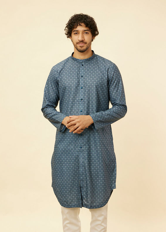 Manyavar Men Azure Blue Buta Motif Printed Kurta