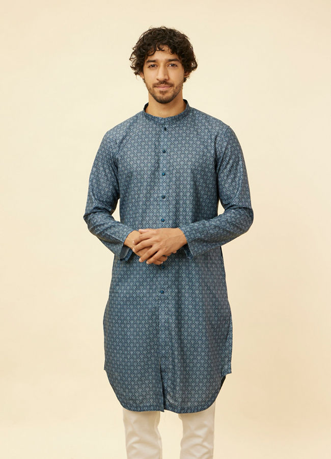 Manyavar Men Azure Blue Buta Motif Printed Kurta