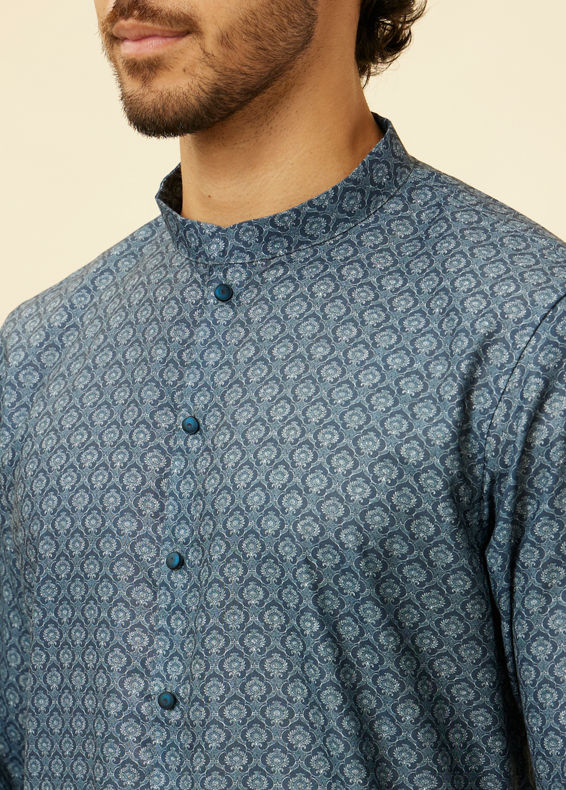 Manyavar Men Azure Blue Buta Motif Printed Kurta