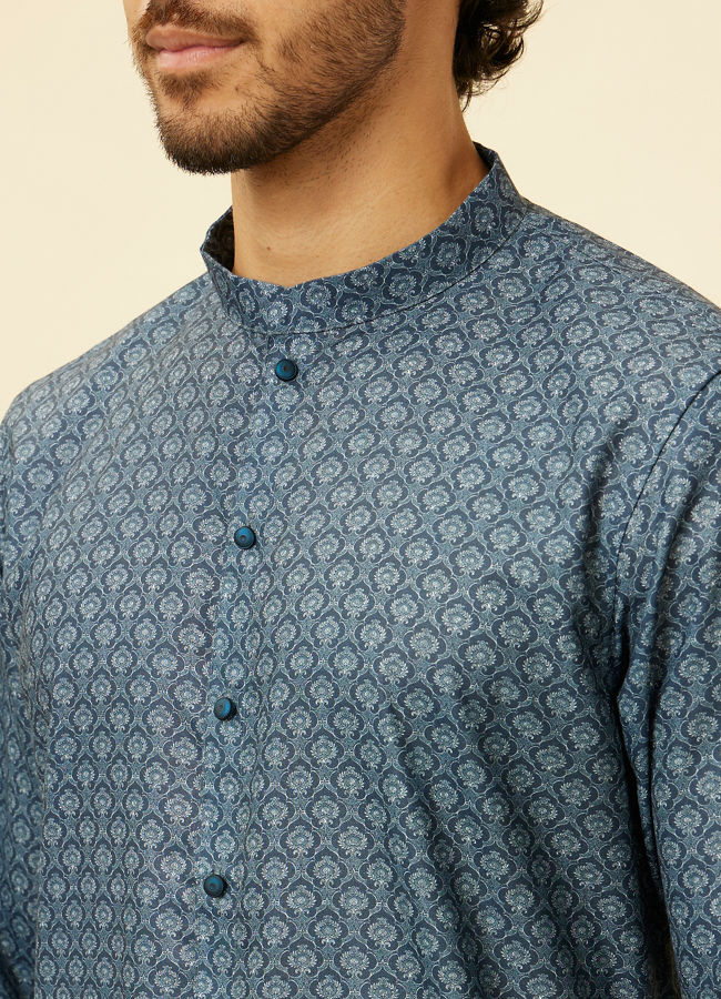Manyavar Men Azure Blue Buta Motif Printed Kurta