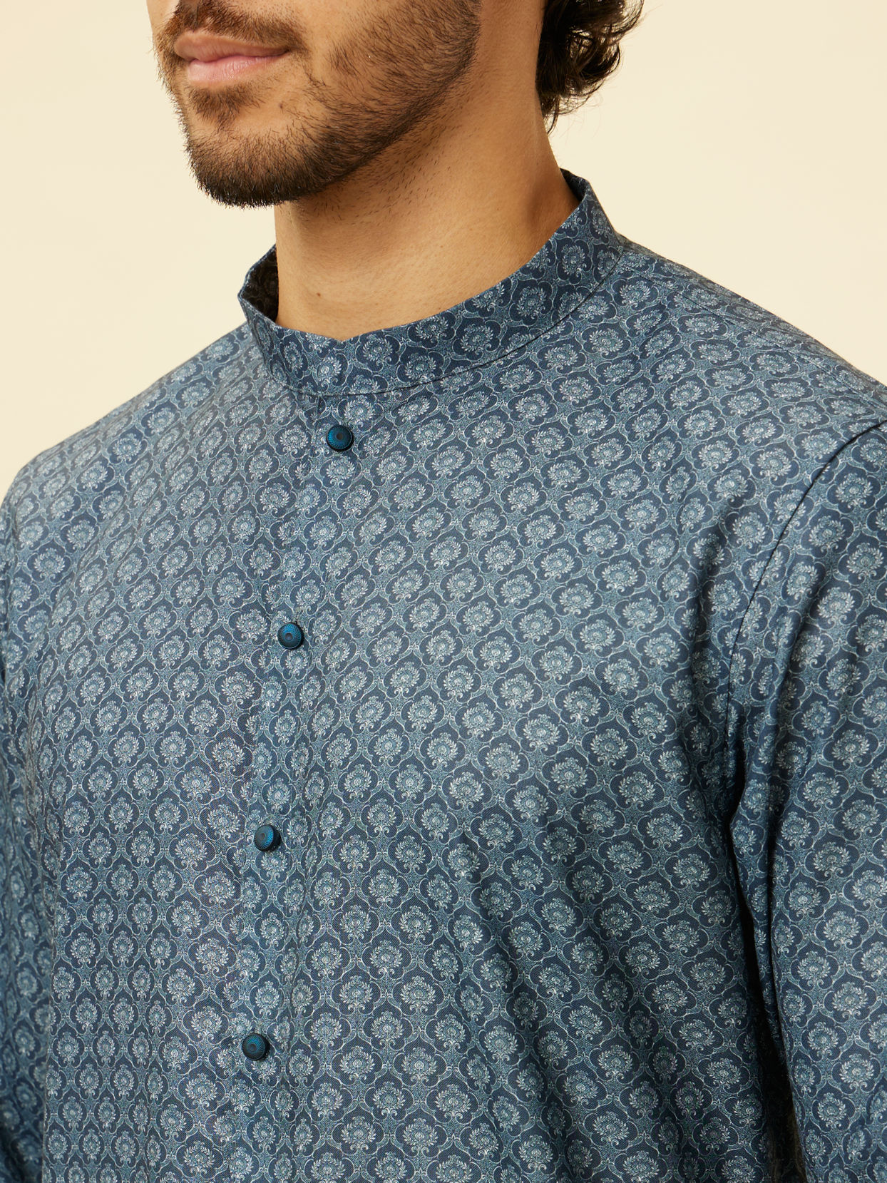Manyavar Men Azure Blue Buta Motif Printed Kurta