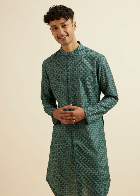 Manyavar Men Olive Green Buta Motif Printed Kurta