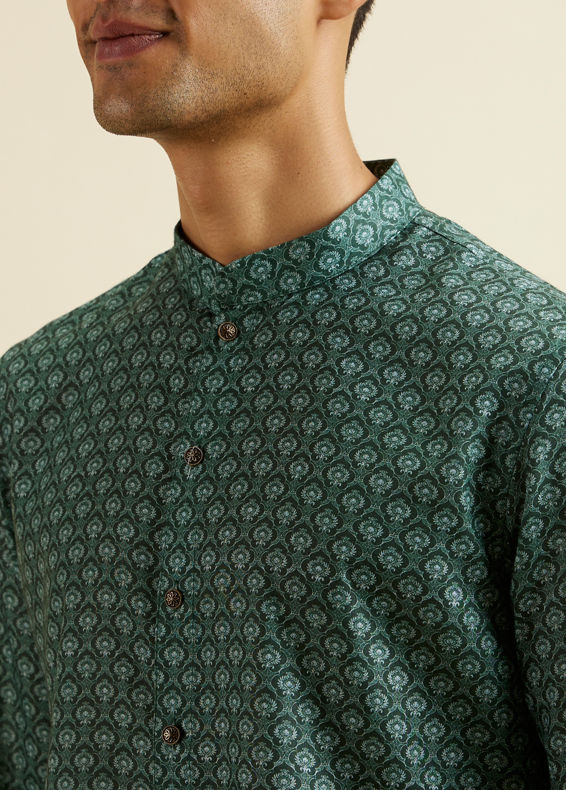 Manyavar Men Olive Green Buta Motif Printed Kurta