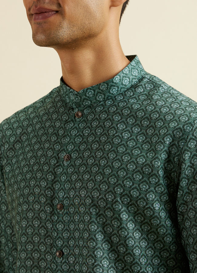 Manyavar Men Olive Green Buta Motif Printed Kurta