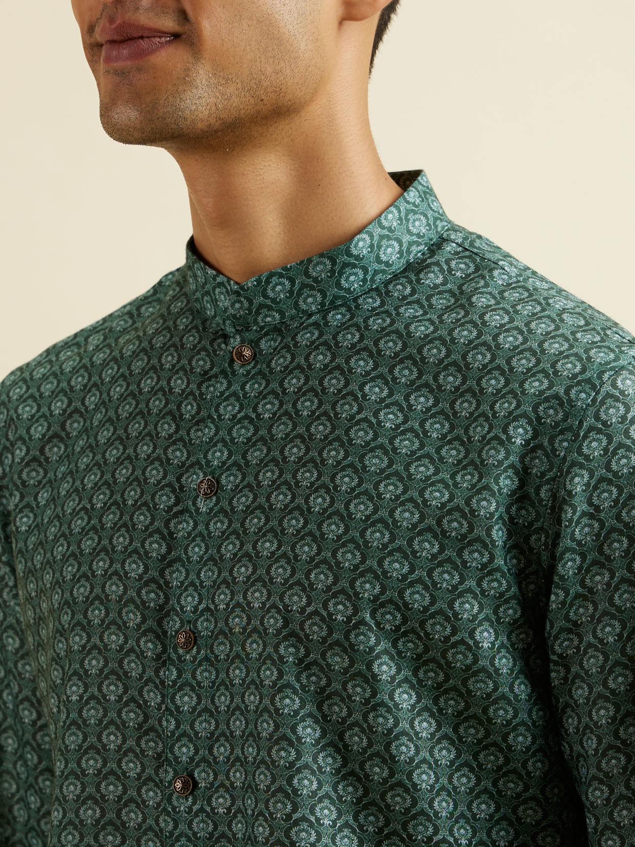 Manyavar Men Olive Green Buta Motif Printed Kurta