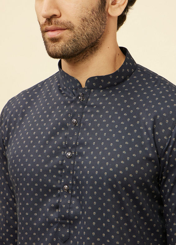 Manyavar Men Navy Blue Ditsy Printed Kurta