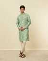 alt message - Manyavar Men Sage Green Floral Printed Kurta image number 2