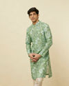 alt message - Manyavar Men Sage Green Floral Printed Kurta image number 0