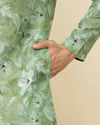 alt message - Manyavar Men Sage Green Floral Printed Kurta image number 3