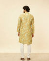 Manyavar Men Peach Yellow Floral Printed Kurta