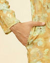Manyavar Men Peach Yellow Floral Printed Kurta