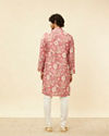 Manyavar Men Coral Pink Floral Printed Kurta