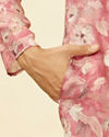 Manyavar Men Coral Pink Floral Printed Kurta