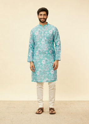 alt message - Manyavar Men French Rose Pink Floral Printed Kurta image number 2