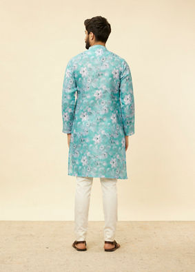 alt message - Manyavar Men French Rose Pink Floral Printed Kurta image number 4