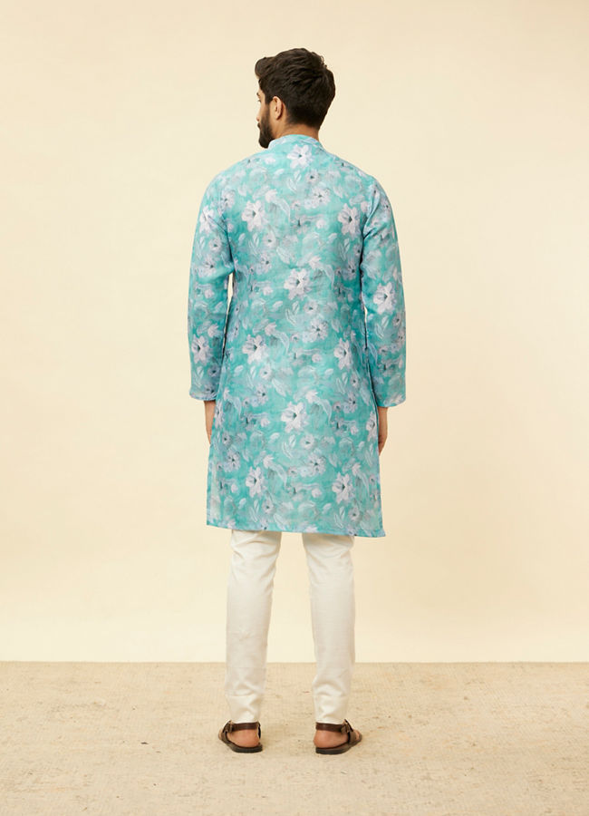 Manyavar Men French Rose Pink Floral Printed Kurta