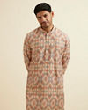 alt message - Manyavar Men Beige Harlequin Print Kurta image number 0