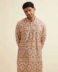 Manyavar Men Beige Harlequin Print Kurta